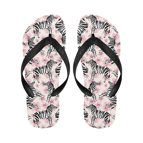 Zebra pink flower background Unisex Flip Flops
