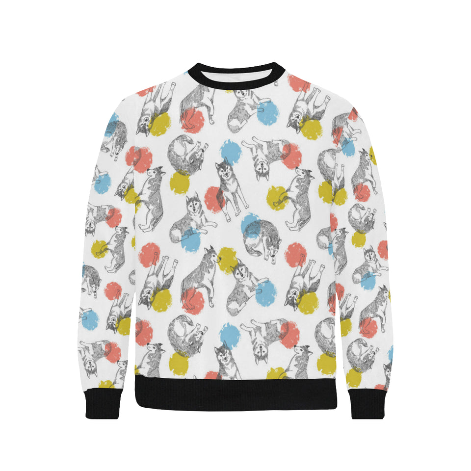 Siberian husky and colorful circle pattern Men's Crew Neck Sweatshirt