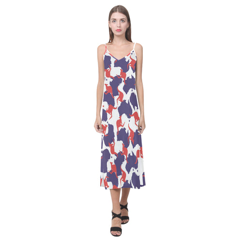 Kangaroo Australian pattern V-Neck Open Fork Long Dress