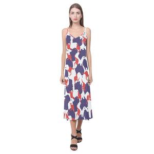 Kangaroo Australian pattern V-Neck Open Fork Long Dress