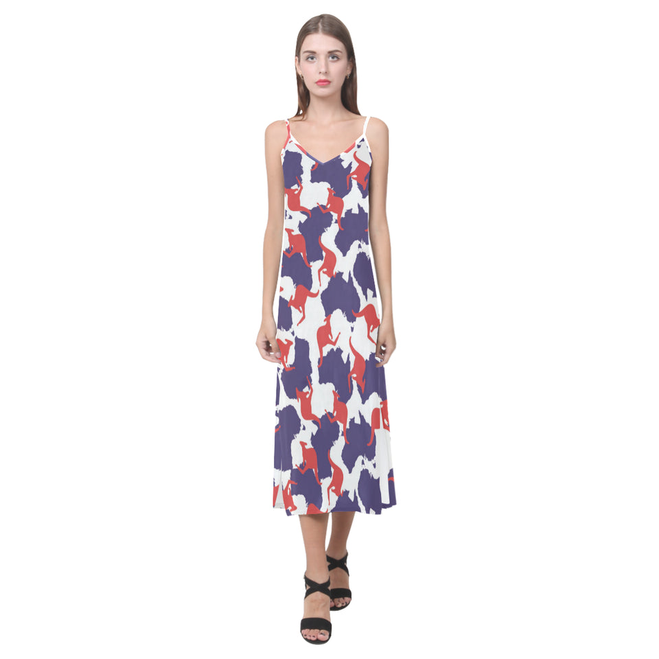 Kangaroo Australian pattern V-Neck Open Fork Long Dress