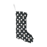 Cute white rabbit polka dots black background Christmas Stocking