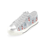 Snowman christmas  tree snow gray background Women's Low Top Canvas Shoes White
