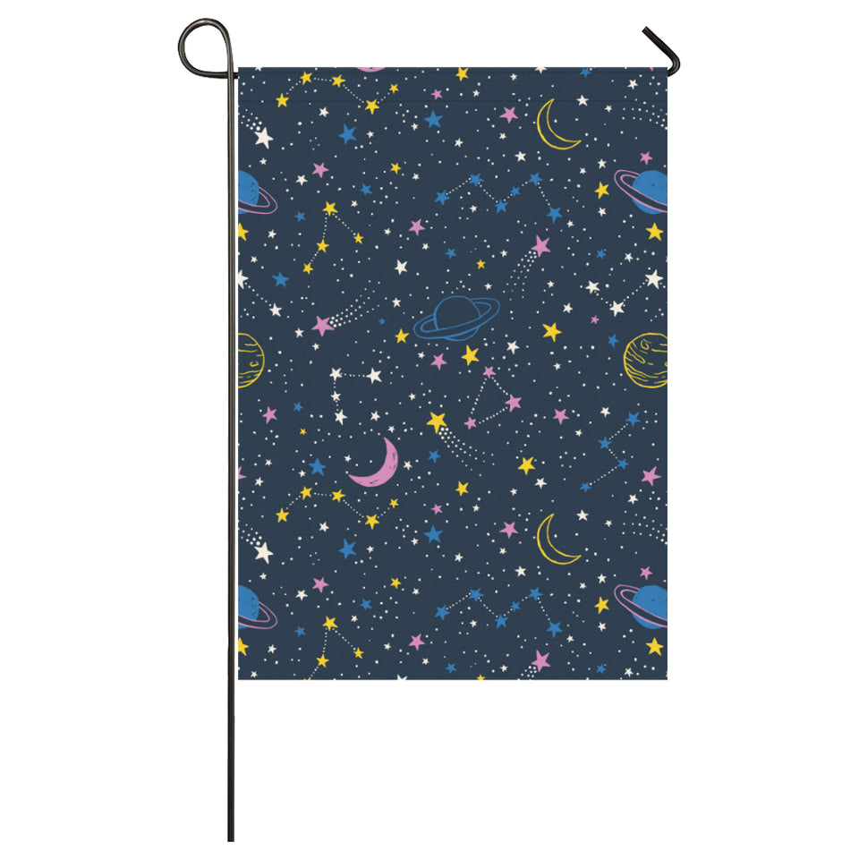 space pattern with planets, comets, constellations House Flag Garden Flag