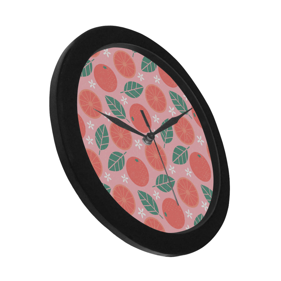 Grapefruit leaves flower pink background Elegant Black Wall Clock