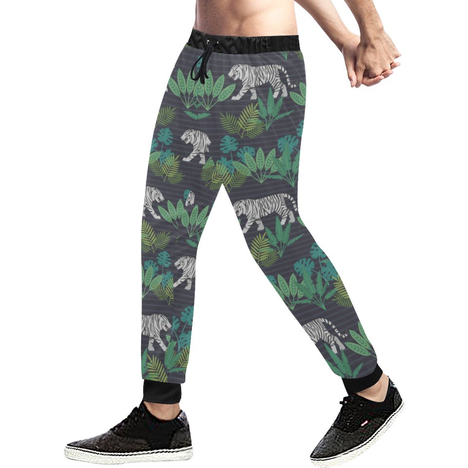 white bengal tigers tropical plant Unisex Casual Sweatpants