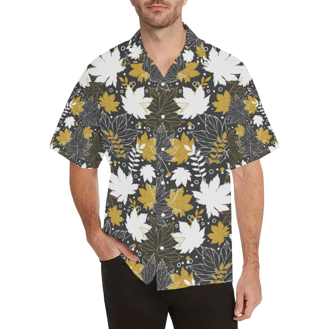 Beautiful gold autumn maple leaf pattern Men's All Over Print Hawaiian Shirt