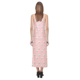 Cute hamster cheese pattern pink background V-Neck Open Fork Long Dress