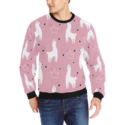 Llama Alpaca pink background Men's Crew Neck Sweatshirt