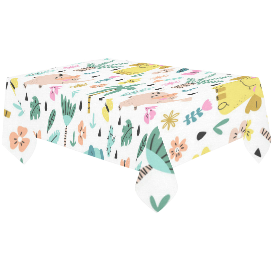 Cute elephants palm tree flower butterfly pattern Tablecloth