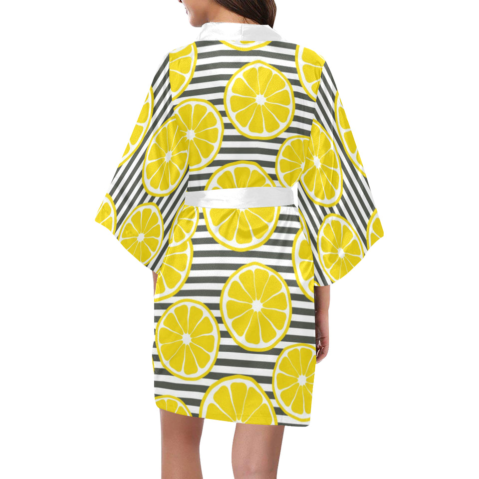slice of lemon design pattern Women's Short Kimono Robe
