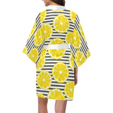 slice of lemon design pattern Women's Short Kimono Robe