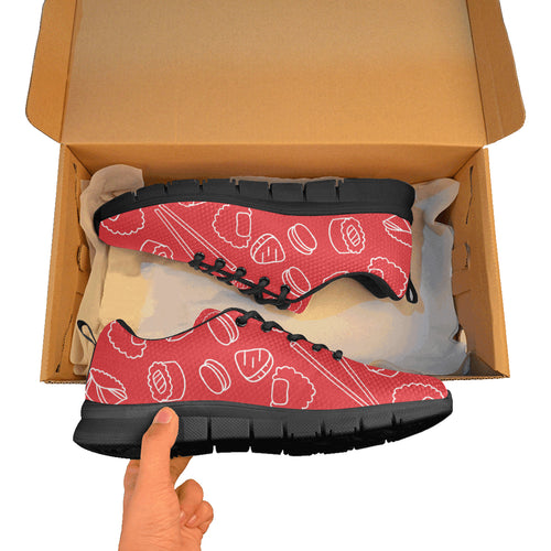 sushi pattern red background Women's Sneaker Shoes