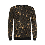 Gold peacock feather pattern Women's Crew Neck Sweatshirt