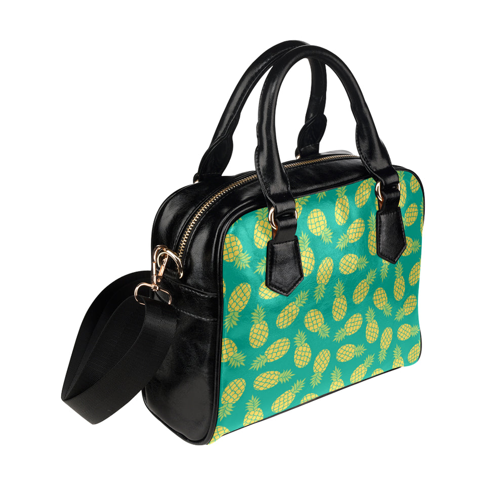 Pineapples pattern green background Shoulder Handbag