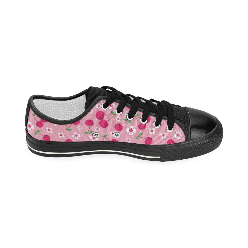 cherry flower pattern pink background Kids' Boys' Girls' Low Top Canvas Shoes Black
