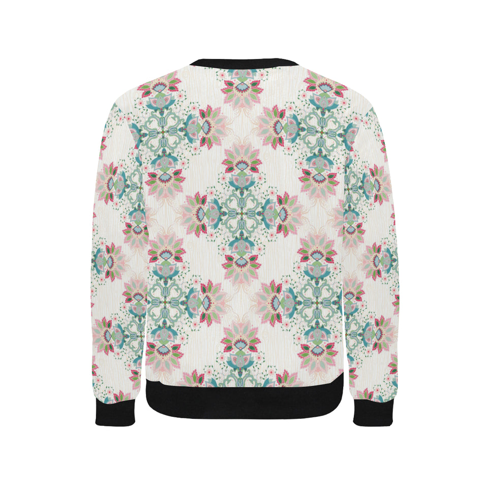Square floral indian flower pattern Men's Crew Neck Sweatshirt