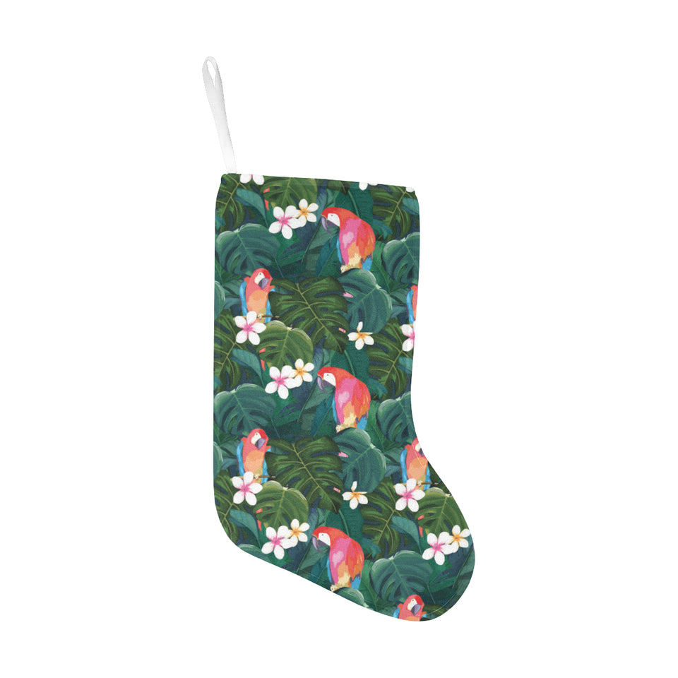 Parrot Palm tree leaves flower hibiscus pattern Christmas Stocking