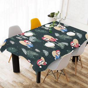 Cute sloths sleeping christmas ball santa hat patt Tablecloth