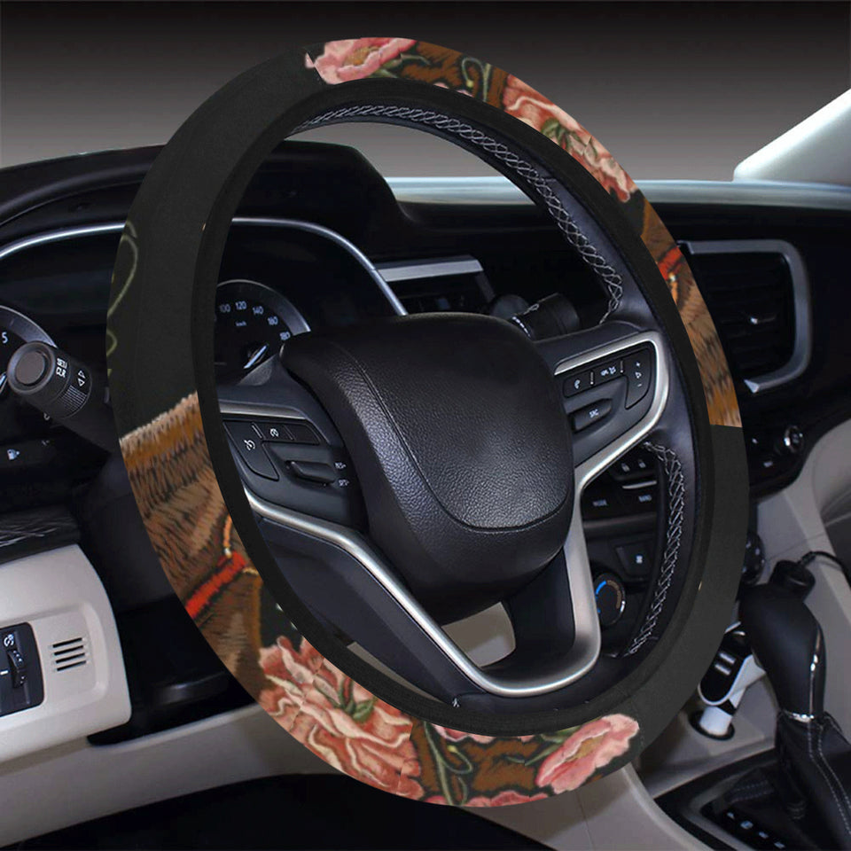 Horse head wild roses pattern Car Steering Wheel Cover