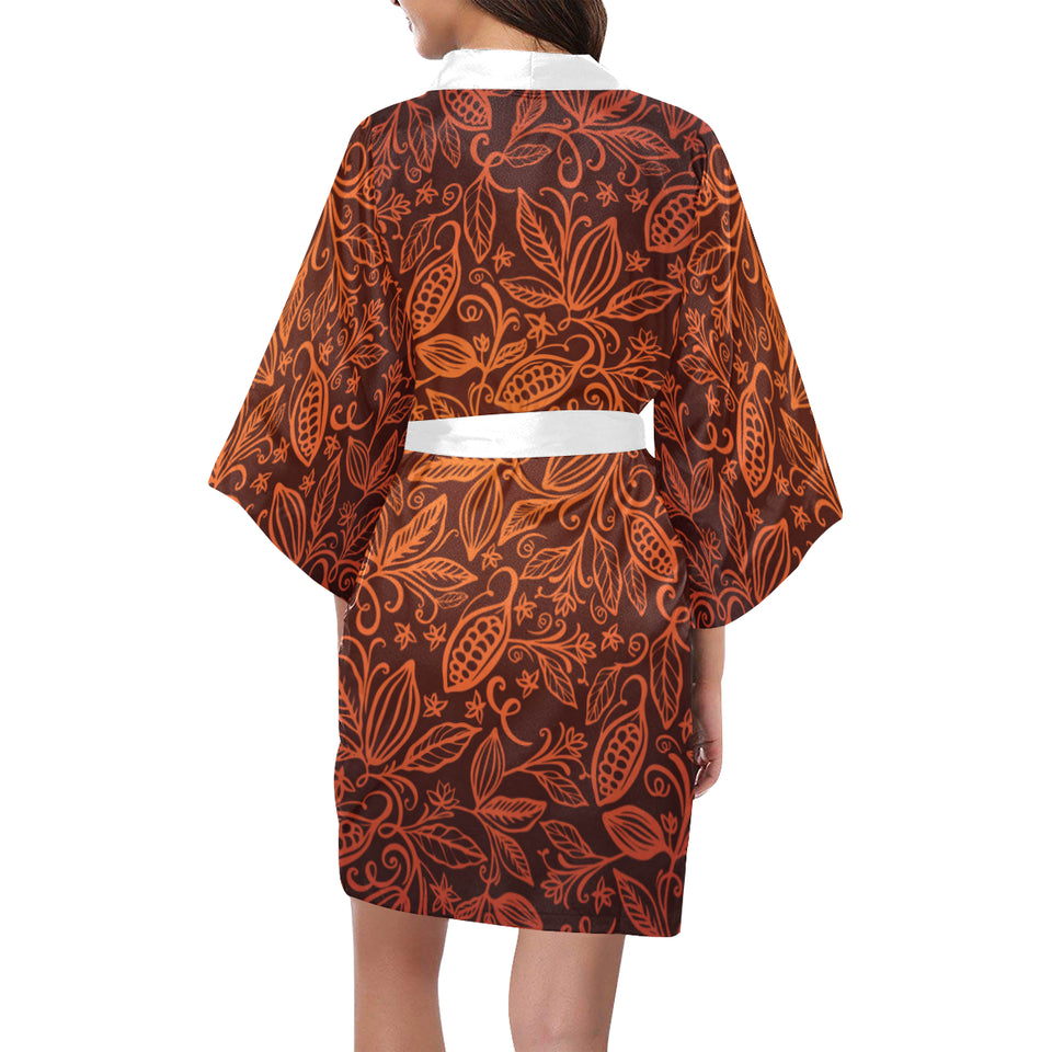 cacao beans tribal polynesian pattern Women's Short Kimono Robe