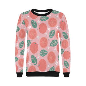 Grapefruit leaves flower pink background Women's Crew Neck Sweatshirt