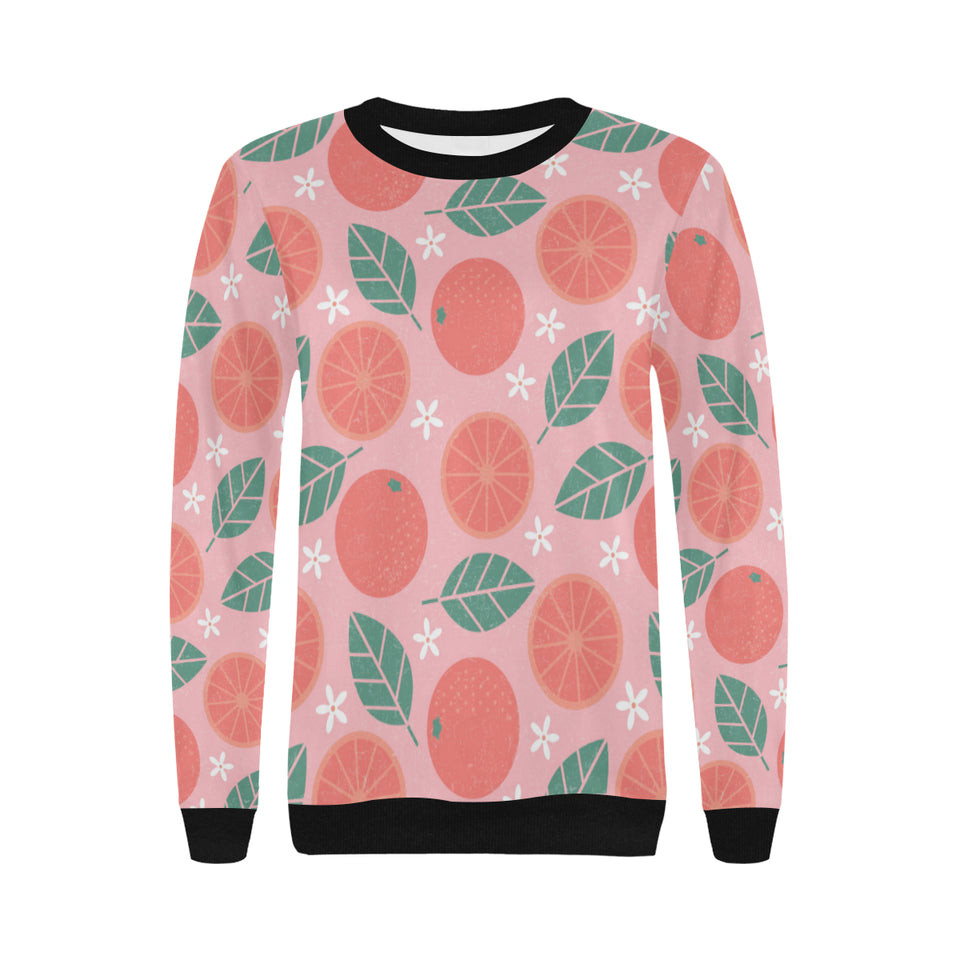 Grapefruit leaves flower pink background Women's Crew Neck Sweatshirt