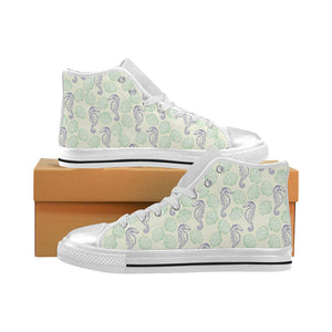 Seahorse shell pattern Women's High Top Canvas Shoes White