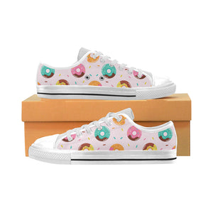 Donut pattern glaze pink background Men's Low Top Shoes White
