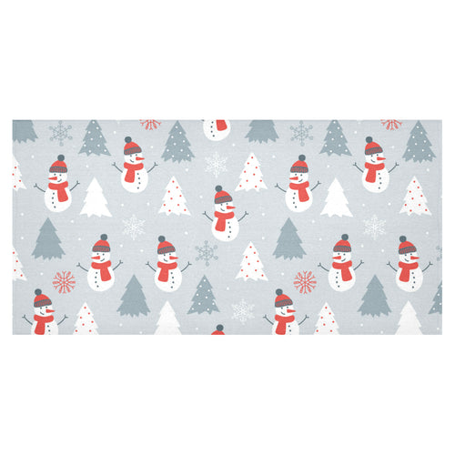 Snowman christmas tree snow gray background Tablecloth