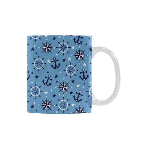 Anchors rudder compass star nautical pattern Classical White Mug (Fulfilled In US)