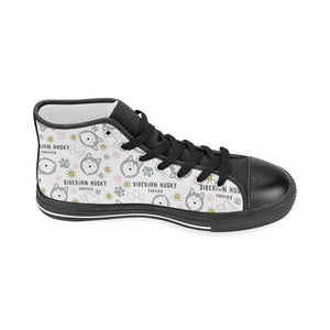 Siberian Husky design pattern Women's High Top Canvas Shoes Black