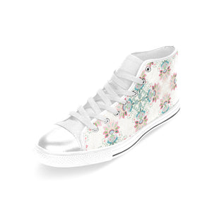 Square floral indian flower pattern Women's High Top Canvas Shoes White
