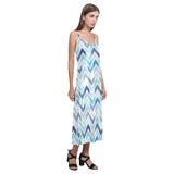 zigzag  chevron blue pattern V-Neck Open Fork Long Dress