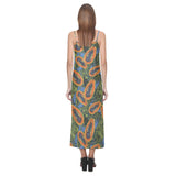 Colorful papaya tropical leaves V-Neck Open Fork Long Dress