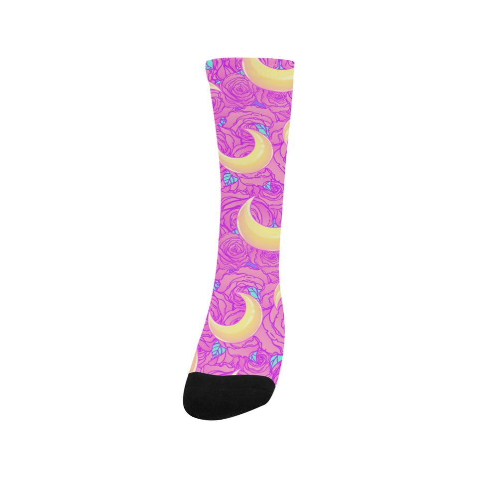 Moon pink rose background Crew Socks