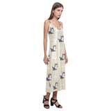 Cute Siberian Husky V-Neck Open Fork Long Dress
