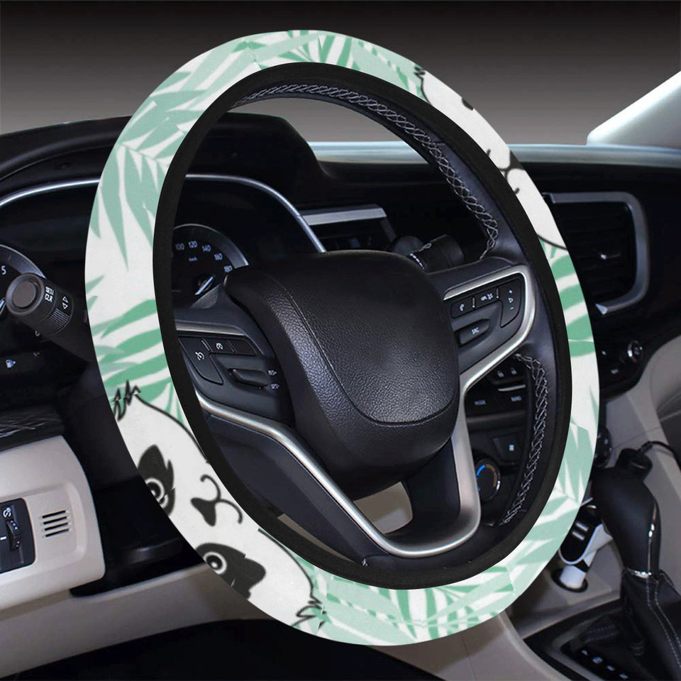 Panda pattern tropical leaves background Car Steering Wheel Cover