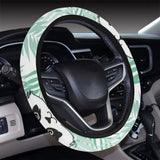 Panda pattern tropical leaves background Car Steering Wheel Cover