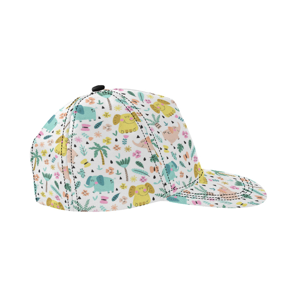 Cute elephants palm tree flower butterfly pattern All Over Print Snapback Cap