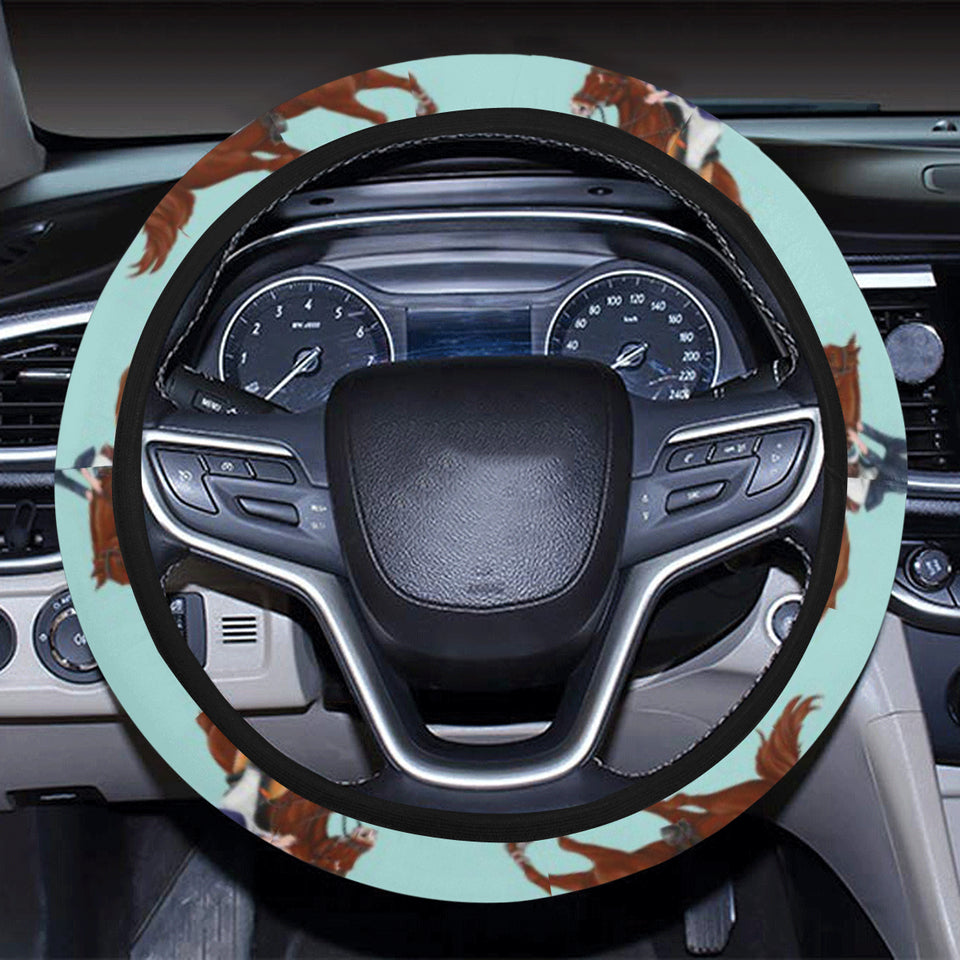 Horses running horses rider pattern Car Steering Wheel Cover