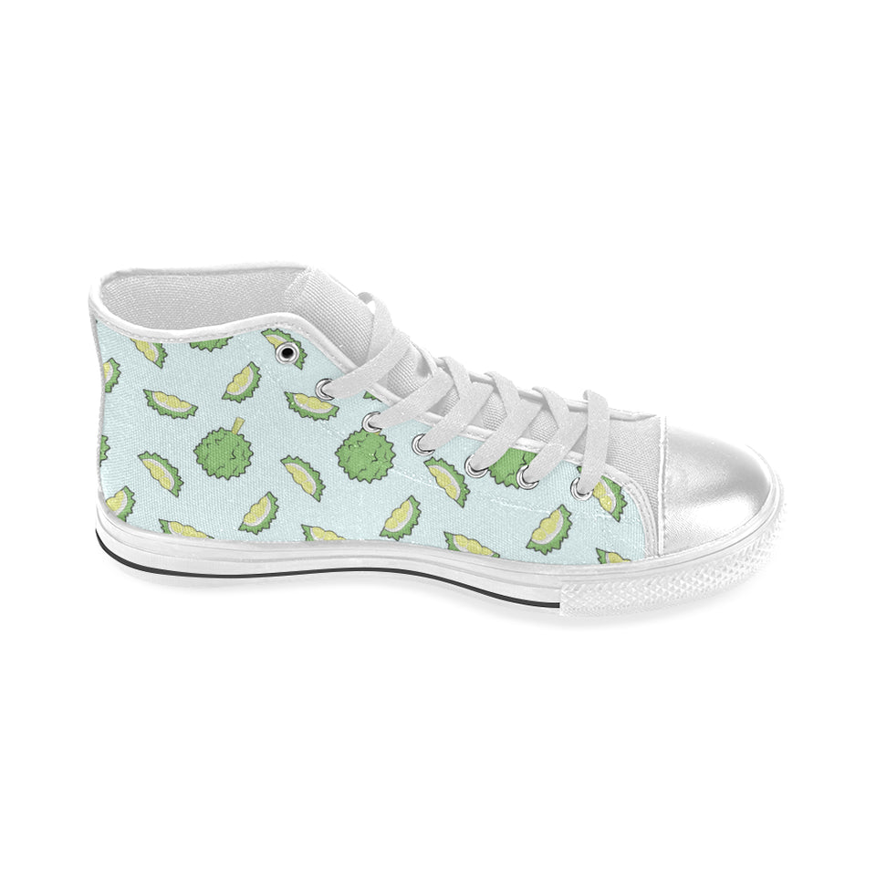 Durian pattern blue background Women's High Top Canvas Shoes White