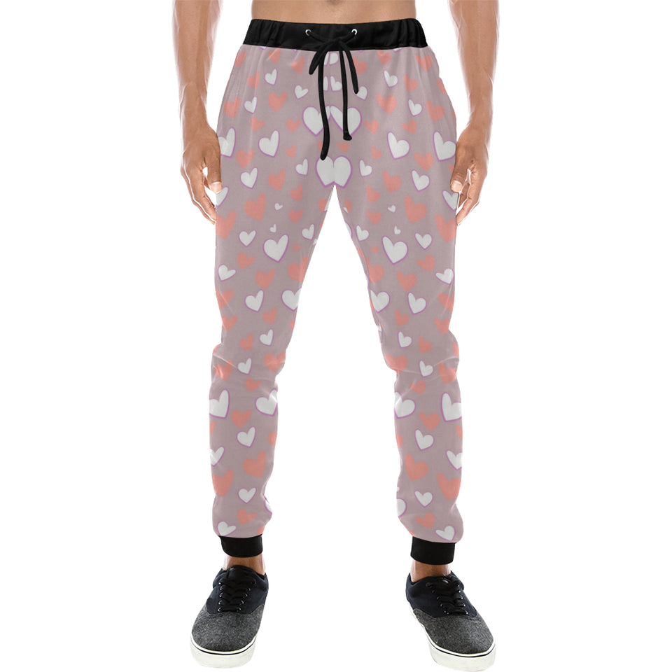 coral white heart pattern Unisex Casual Sweatpants