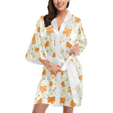 Cute brown pomeranian paw leave bone pattern Women's Short Kimono Robe
