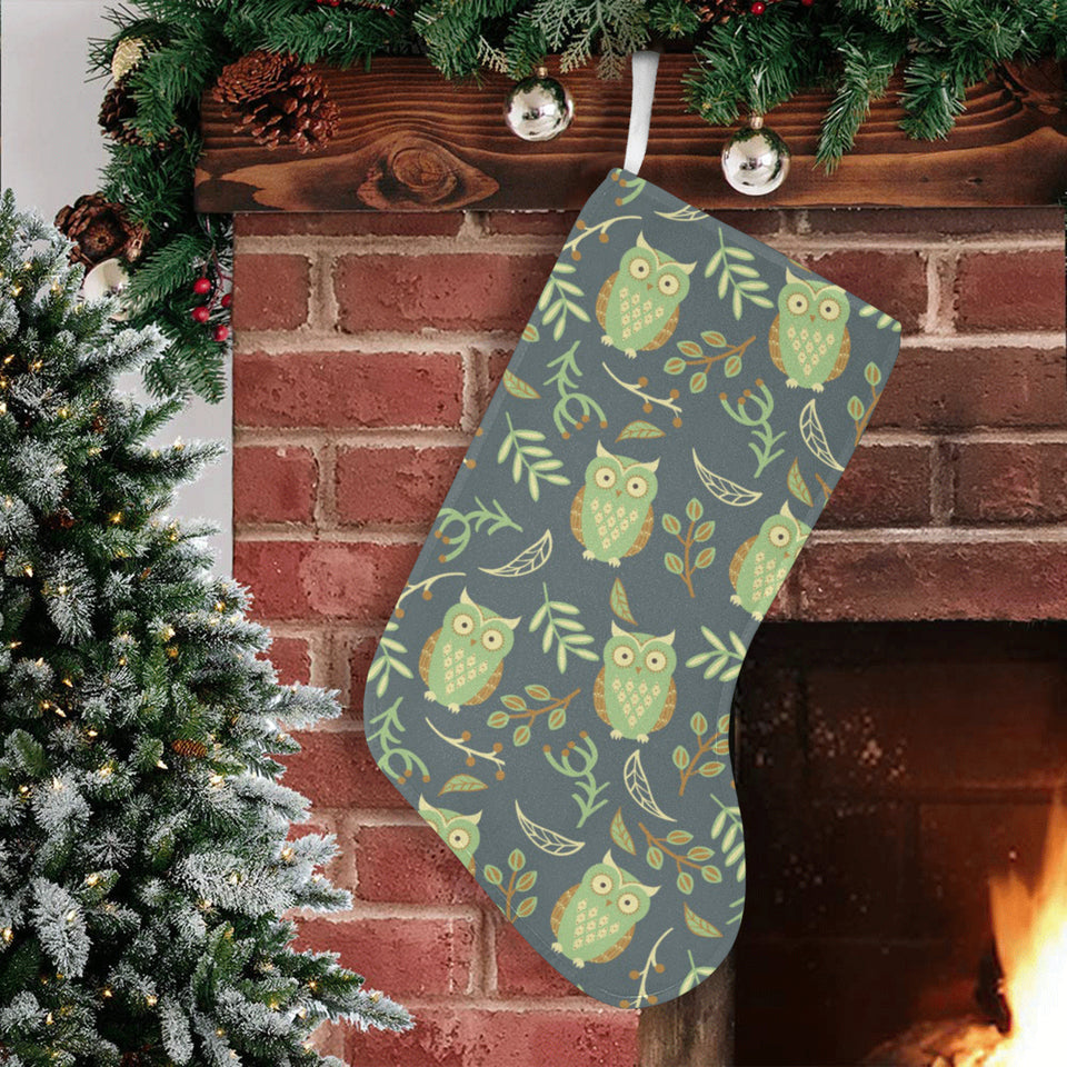 Cute owls leaves pattern Christmas Stocking