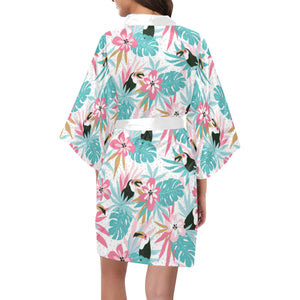Toucan tropical flower leave pattern Women's Short Kimono Robe