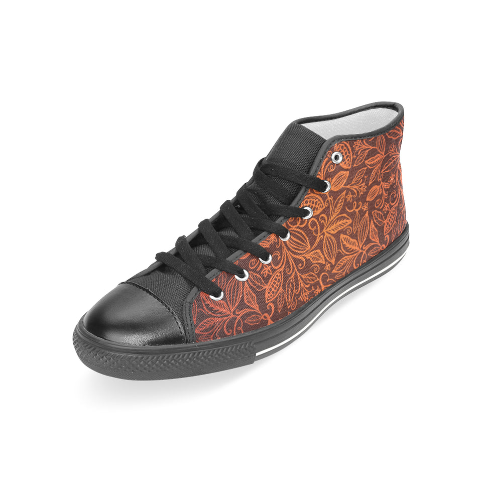 cacao beans tribal polynesian pattern Women's High Top Canvas Shoes Black