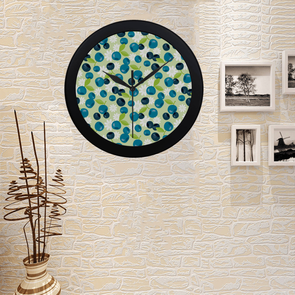 blueberry flower pattern Elegant Black Wall Clock