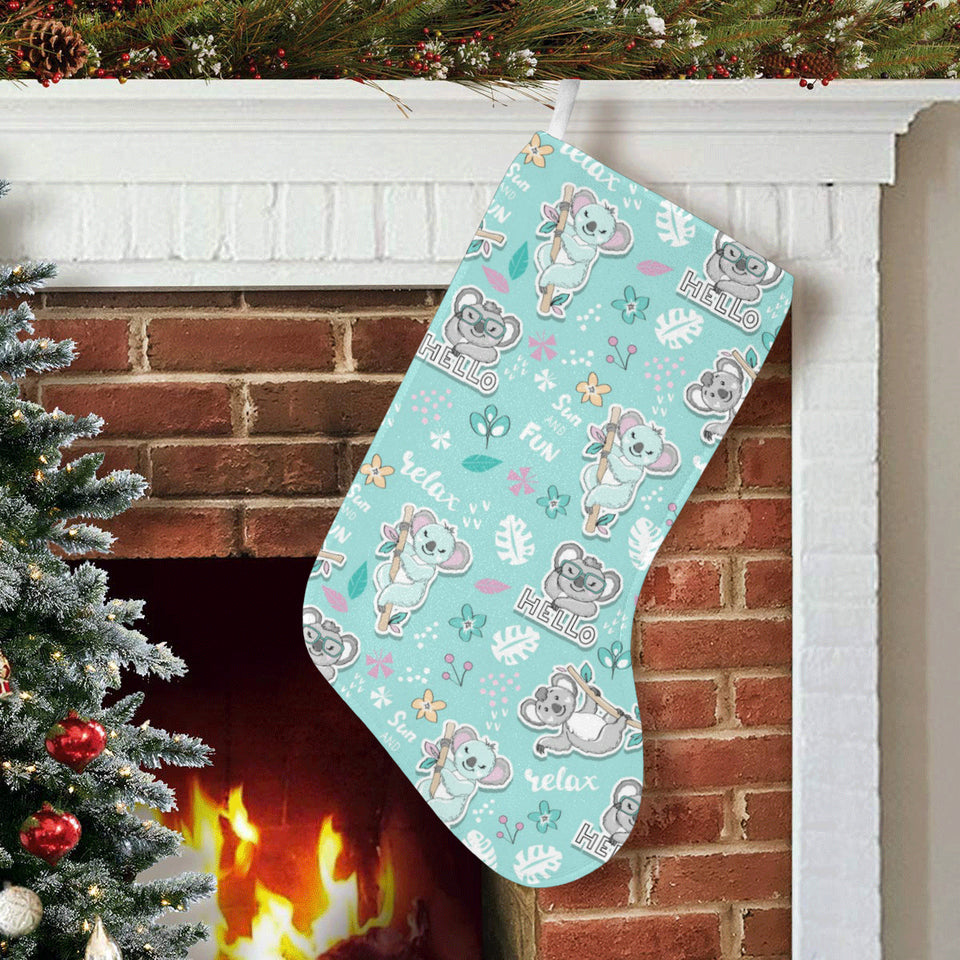 Cute koalas blue background pattern Christmas Stocking