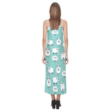 Cute sheep green background V-Neck Open Fork Long Dress